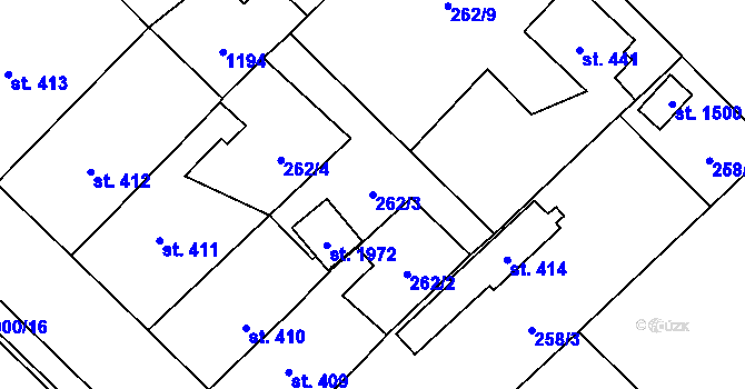 Parcela st. 262/3 v KÚ Kdyně, Katastrální mapa