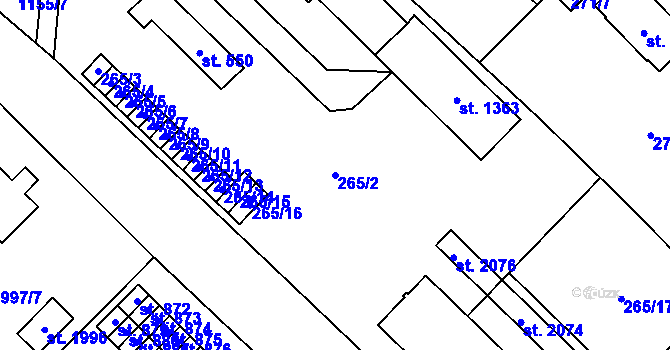 Parcela st. 265/2 v KÚ Kdyně, Katastrální mapa
