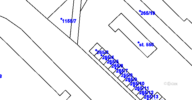 Parcela st. 265/3 v KÚ Kdyně, Katastrální mapa