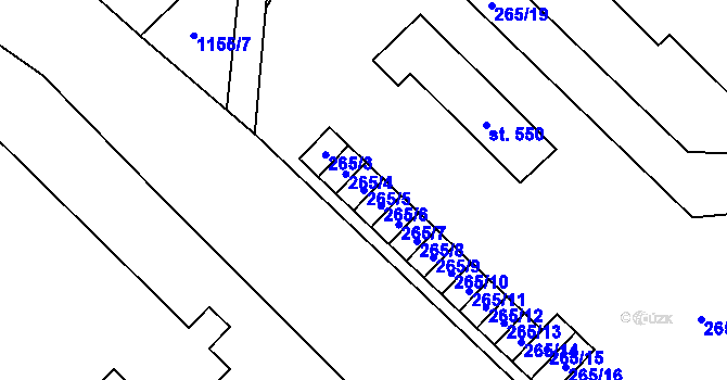 Parcela st. 265/5 v KÚ Kdyně, Katastrální mapa