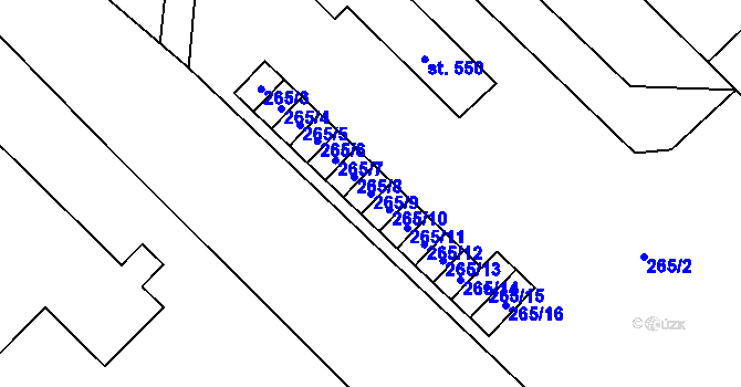 Parcela st. 265/9 v KÚ Kdyně, Katastrální mapa