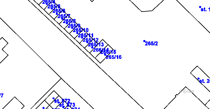 Parcela st. 265/16 v KÚ Kdyně, Katastrální mapa