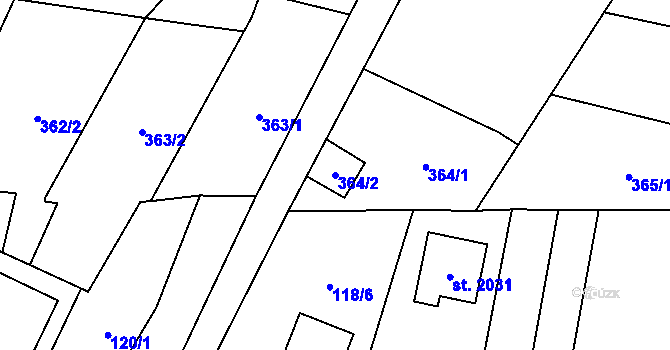 Parcela st. 364/2 v KÚ Kdyně, Katastrální mapa