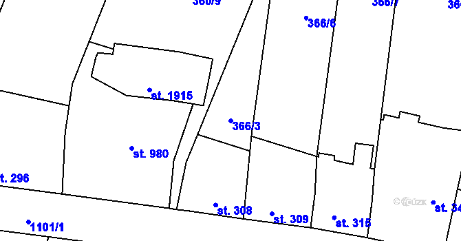 Parcela st. 366/3 v KÚ Kdyně, Katastrální mapa
