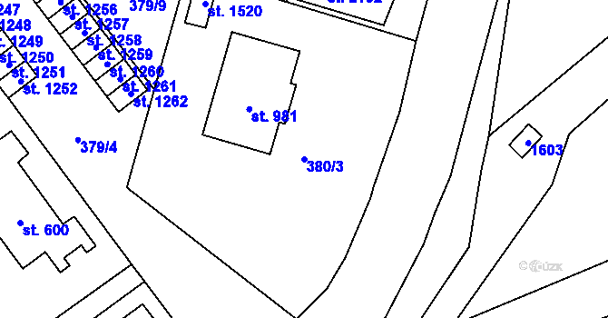 Parcela st. 380/3 v KÚ Kdyně, Katastrální mapa