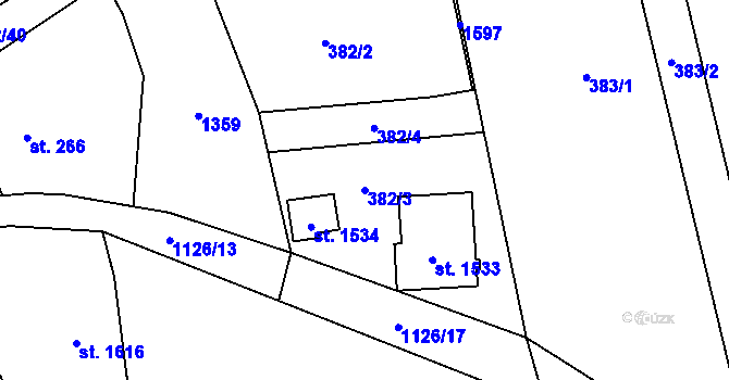 Parcela st. 382/3 v KÚ Kdyně, Katastrální mapa