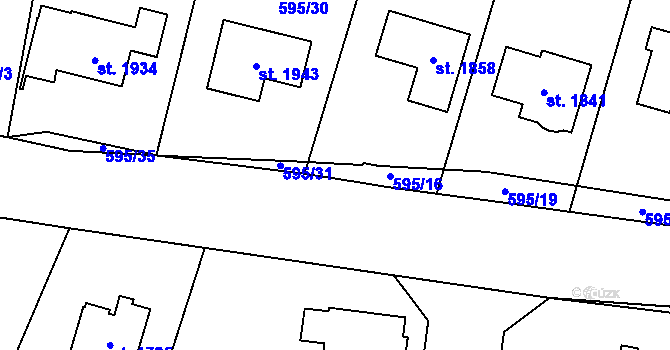 Parcela st. 595/13 v KÚ Kdyně, Katastrální mapa