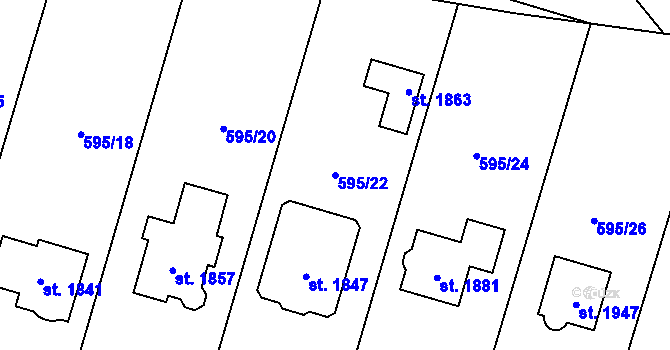 Parcela st. 595/22 v KÚ Kdyně, Katastrální mapa
