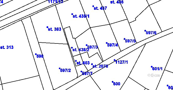 Parcela st. 597/3 v KÚ Kdyně, Katastrální mapa