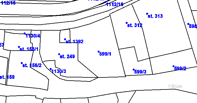 Parcela st. 599/1 v KÚ Kdyně, Katastrální mapa