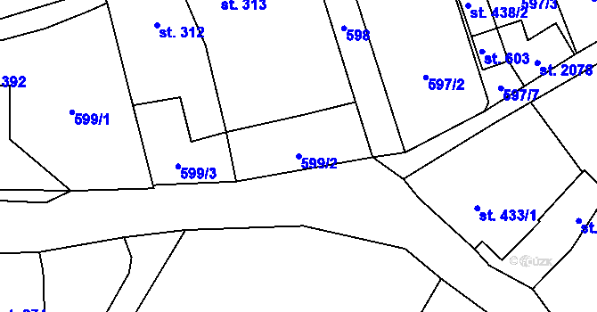 Parcela st. 599/2 v KÚ Kdyně, Katastrální mapa