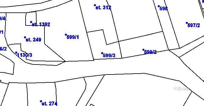 Parcela st. 599/3 v KÚ Kdyně, Katastrální mapa