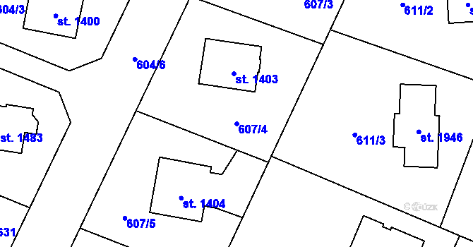 Parcela st. 607/4 v KÚ Kdyně, Katastrální mapa