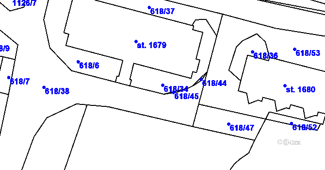Parcela st. 618/34 v KÚ Kdyně, Katastrální mapa