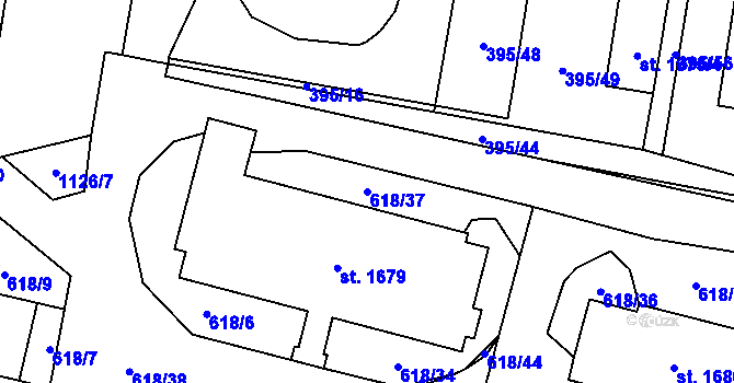 Parcela st. 618/37 v KÚ Kdyně, Katastrální mapa