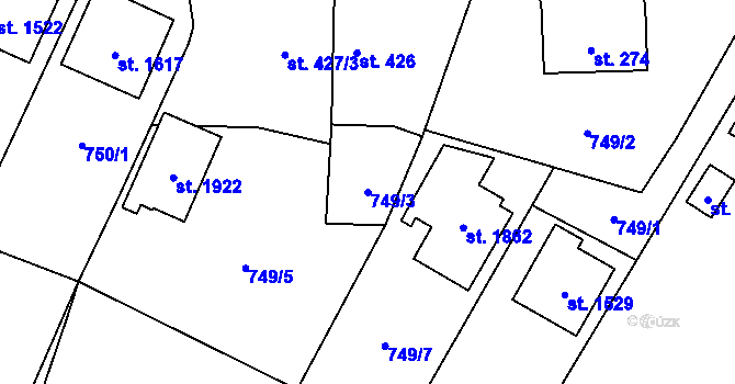 Parcela st. 749/3 v KÚ Kdyně, Katastrální mapa