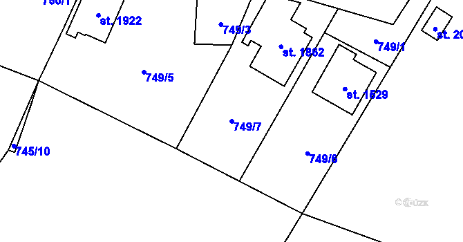 Parcela st. 749/7 v KÚ Kdyně, Katastrální mapa