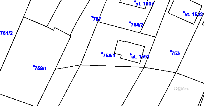 Parcela st. 754/1 v KÚ Kdyně, Katastrální mapa