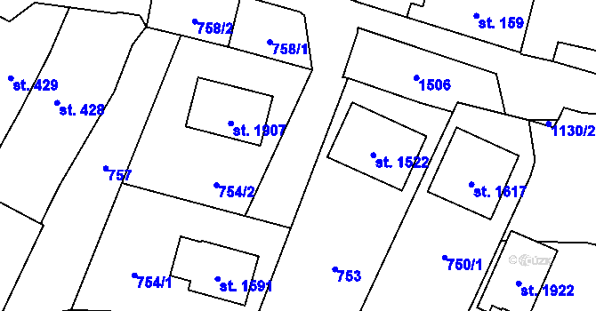 Parcela st. 754/3 v KÚ Kdyně, Katastrální mapa