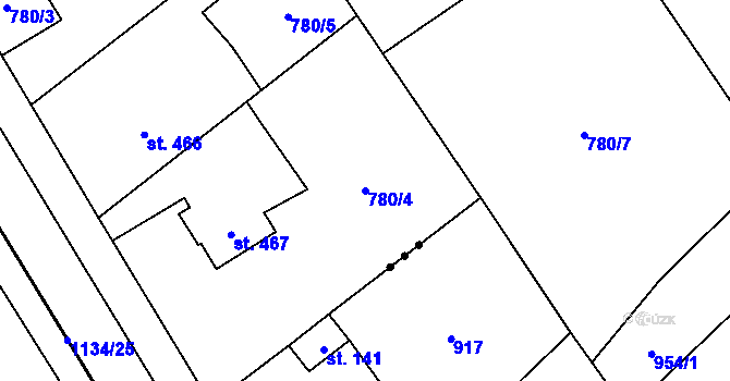 Parcela st. 780/4 v KÚ Kdyně, Katastrální mapa