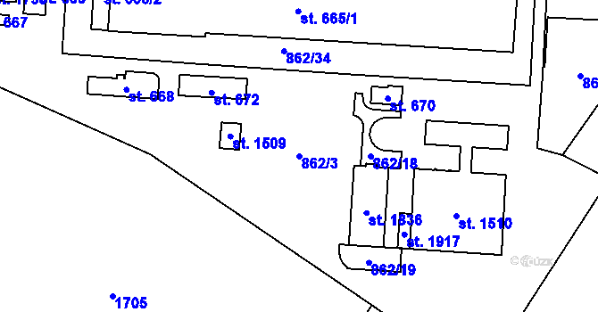 Parcela st. 862/3 v KÚ Kdyně, Katastrální mapa