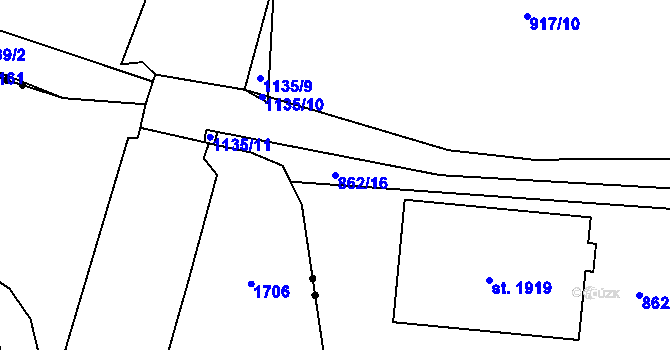 Parcela st. 862/16 v KÚ Kdyně, Katastrální mapa