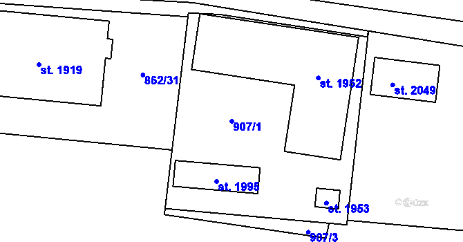 Parcela st. 907/1 v KÚ Kdyně, Katastrální mapa