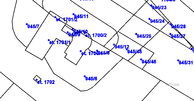 Parcela st. 945/8 v KÚ Kdyně, Katastrální mapa