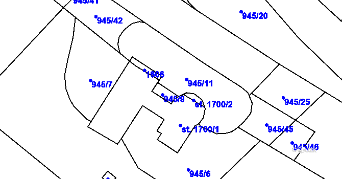 Parcela st. 945/10 v KÚ Kdyně, Katastrální mapa