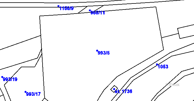 Parcela st. 993/5 v KÚ Kdyně, Katastrální mapa
