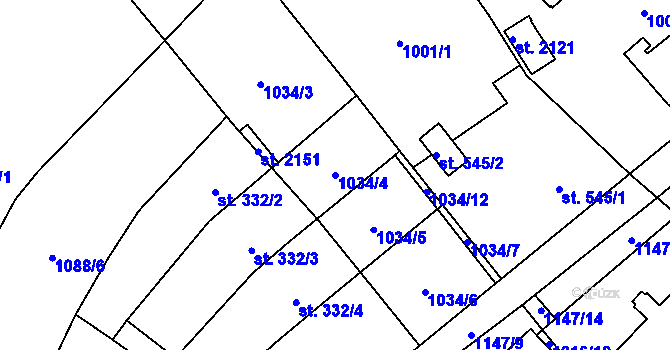 Parcela st. 1034/4 v KÚ Kdyně, Katastrální mapa