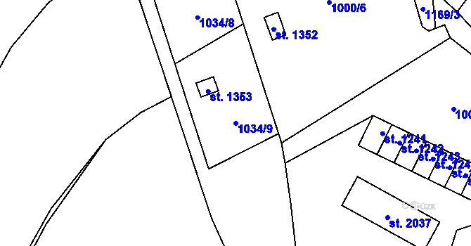 Parcela st. 1034/9 v KÚ Kdyně, Katastrální mapa