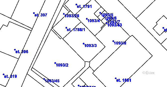 Parcela st. 1093/3 v KÚ Kdyně, Katastrální mapa