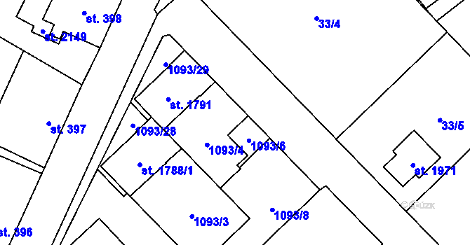 Parcela st. 1093/5 v KÚ Kdyně, Katastrální mapa