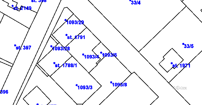 Parcela st. 1093/6 v KÚ Kdyně, Katastrální mapa
