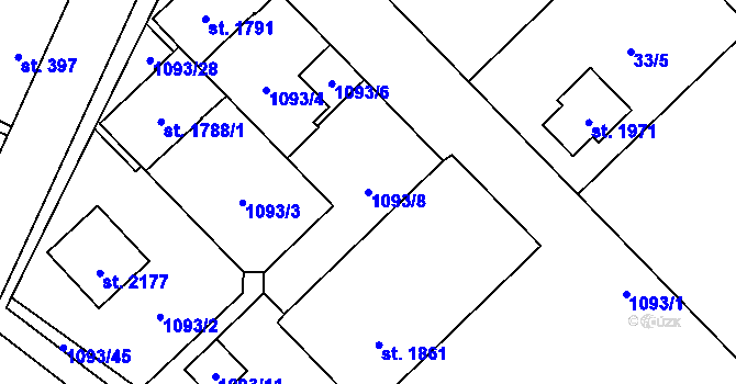 Parcela st. 1093/8 v KÚ Kdyně, Katastrální mapa