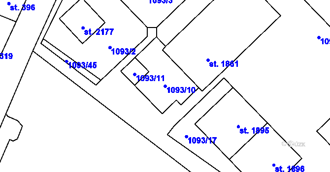 Parcela st. 1093/10 v KÚ Kdyně, Katastrální mapa