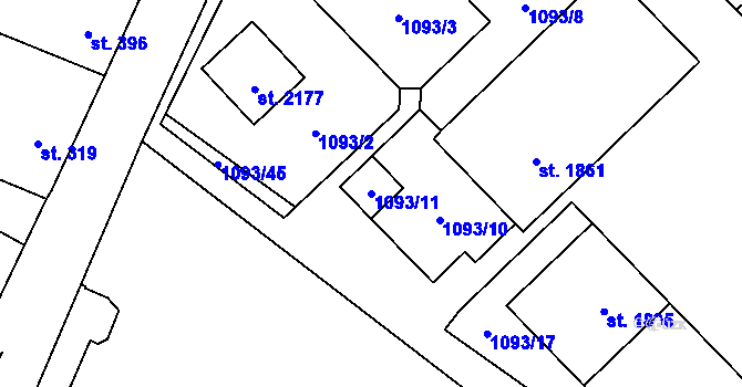 Parcela st. 1093/11 v KÚ Kdyně, Katastrální mapa