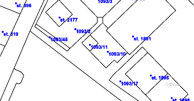 Parcela st. 1093/13 v KÚ Kdyně, Katastrální mapa