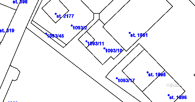 Parcela st. 1093/14 v KÚ Kdyně, Katastrální mapa