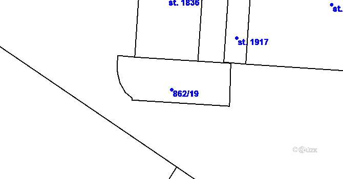 Parcela st. 862/19 v KÚ Kdyně, Katastrální mapa