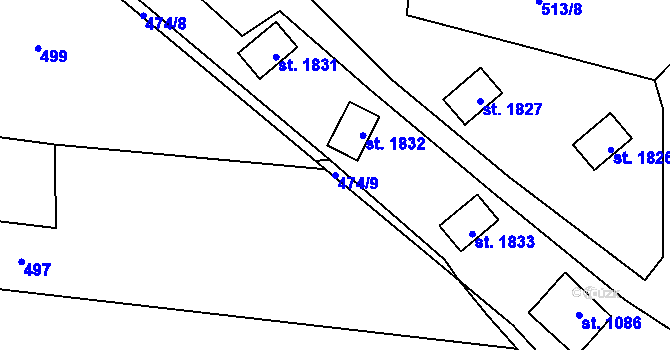 Parcela st. 474/9 v KÚ Kdyně, Katastrální mapa