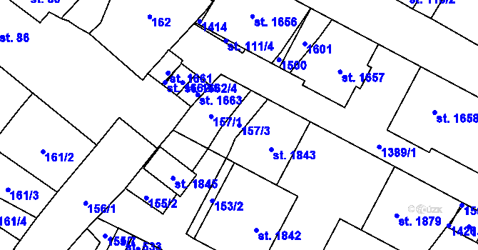 Parcela st. 157/3 v KÚ Kdyně, Katastrální mapa