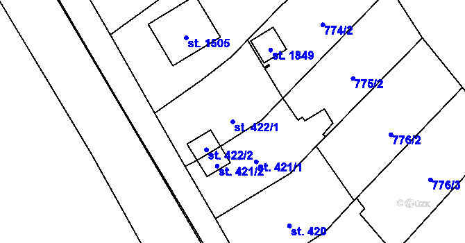 Parcela st. 422/1 v KÚ Kdyně, Katastrální mapa
