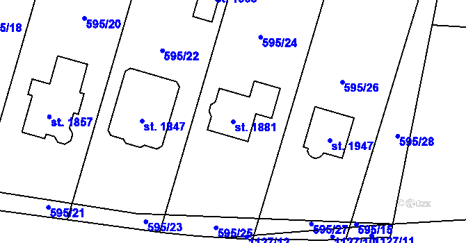 Parcela st. 1881 v KÚ Kdyně, Katastrální mapa