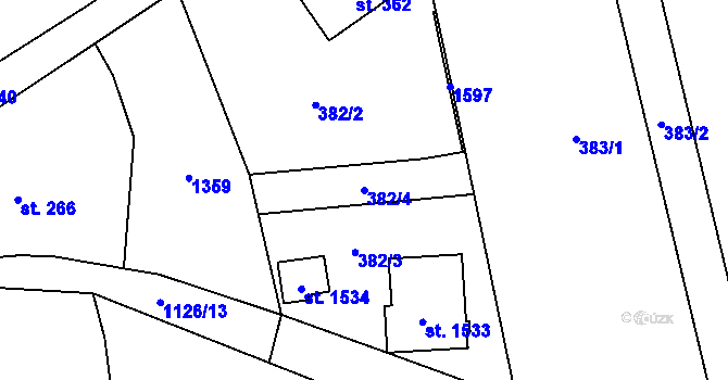 Parcela st. 382/4 v KÚ Kdyně, Katastrální mapa