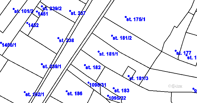 Parcela st. 181/1 v KÚ Kdyně, Katastrální mapa