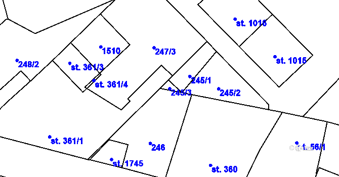 Parcela st. 245/3 v KÚ Kdyně, Katastrální mapa