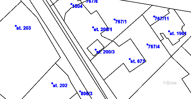 Parcela st. 200/3 v KÚ Kdyně, Katastrální mapa
