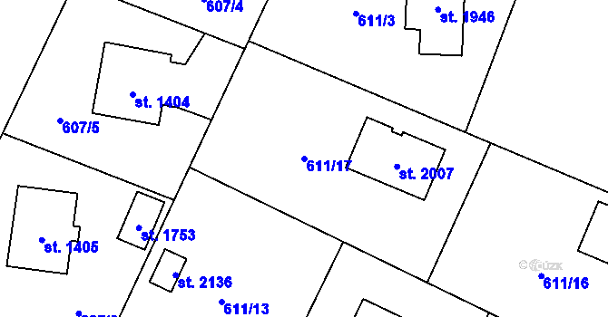 Parcela st. 611/17 v KÚ Kdyně, Katastrální mapa